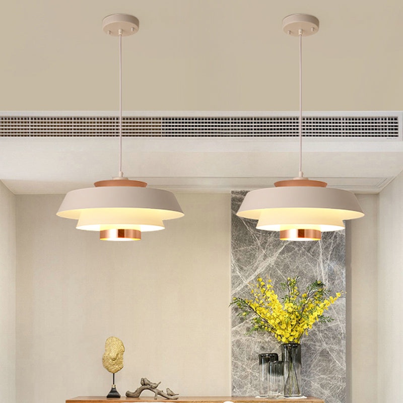 Modern 3-Tier Round Hanging Pendant Light In Metallic Black/White & Rose Gold Led Ceiling Fixture