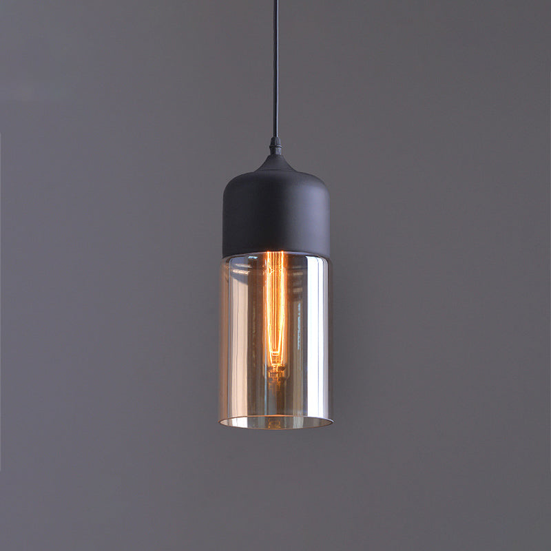 Clear Glass 1-Light Cylinder Pendant Lamp | Simplicity Suspension In Black