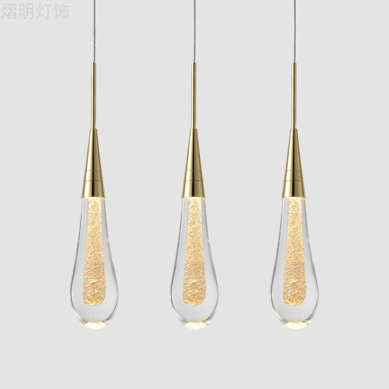 Modern Drop Shaped Pendant Clear Crystal Dining Ceiling Hang Lamp - Stylish Gold Design