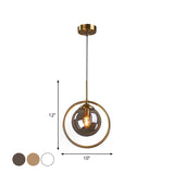 Postmodern Glass Pendant Light With Globe Down Lighting And Brass Ring For Bedroom
