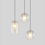 Modern White Pendant Light With Faux Marble And Clear Glass Shade / B