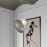 Modern Brass Pendant Light With Glass Shade - Set Of 2 Bulbs Pebble Accent In Light-Blue/Cream