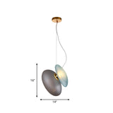 Modern Brass Pendant Light With Glass Shade - Set Of 2 Bulbs Pebble Accent In Light-Blue/Cream