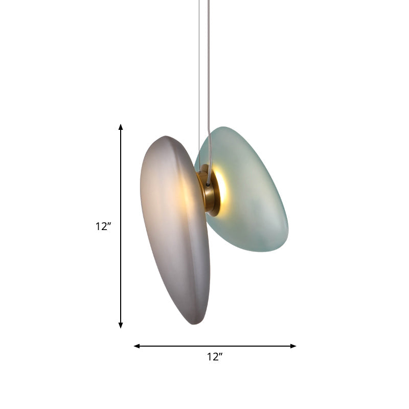 Modern Brass Pendant Light With Glass Shade - Set Of 2 Bulbs Pebble Accent In Light-Blue/Cream