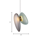 Modern Brass Pendant Light With Glass Shade - Set Of 2 Bulbs Pebble Accent In Light-Blue/Cream