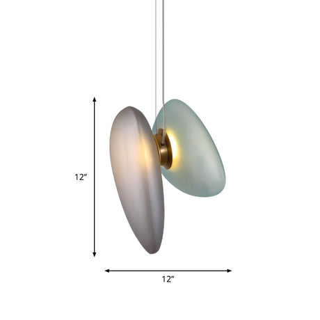 Modern Brass Pendant Light With Glass Shade - Set Of 2 Bulbs Pebble Accent In Light-Blue/Cream