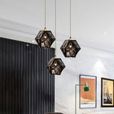 Modern Geometric Pendant Light - White/Smoke Grey/Rose Gold Glass Ideal For Dining Room Ceiling