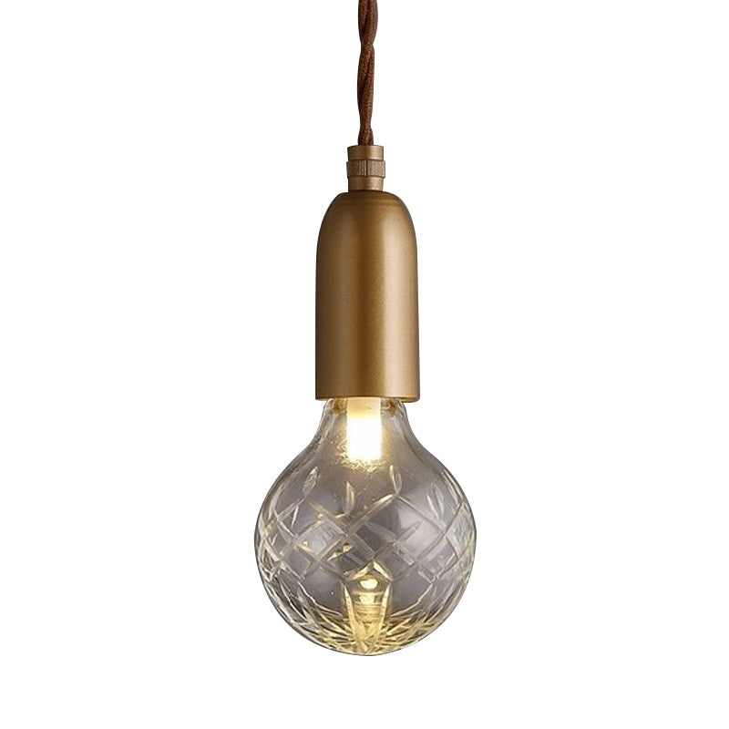 Minimalistic Single-Bulb Gold Lattice Glass Pendant Light