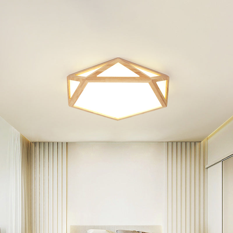 Modern Pentagon Flush Mount Acrylic Led Ceiling Lamp In Wood - 15/19/27 Diameter Warm/White Light