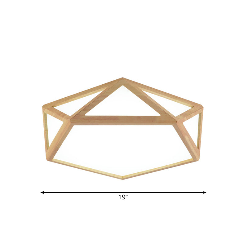 Modern Pentagon Flush Mount Acrylic Led Ceiling Lamp In Wood - 15/19/27 Diameter Warm/White Light