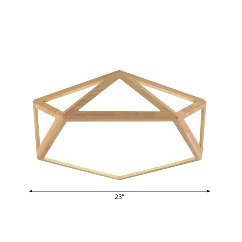 Modern Pentagon Flush Mount Acrylic Led Ceiling Lamp In Wood - 15/19/27 Diameter Warm/White Light