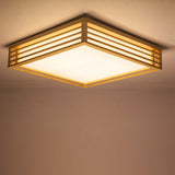 Square Acrylic Flush Ceiling Light - Asian Beige Led Fixture In Warm/White With Wood Frame