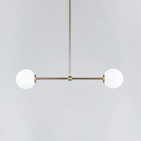 Minimalist Gold Bar Pendant Light With Orb White Glass Shade - Modern Chandelier