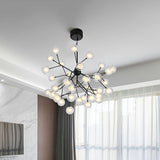 36-Light Firefly Chandelier With Clear And Frosted Glass Modern Black Pendant For Parlor