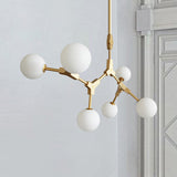 Post-Modern Glass Chandelier In Gold - Molecular Opal Orb 3/5/7 Lights Ideal For Hanging The Sitting