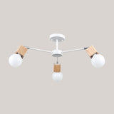 Semi-Flush Open Bulb Ceiling Light With Square Loft Style Design - 3/5 Heads Wood Metallic Mount