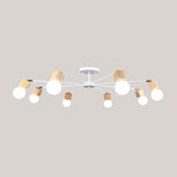Semi-Flush Open Bulb Ceiling Light With Square Loft Style Design - 3/5 Heads Wood Metallic Mount