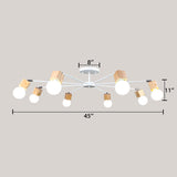 Semi-Flush Open Bulb Ceiling Light With Square Loft Style Design - 3/5 Heads Wood Metallic Mount