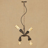 Industrial Wrought Iron Chandelier Pendant Light - Exposed Bulbs 4 Heads Bronze/Aged Bronze Finish