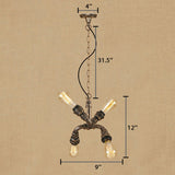 Industrial Wrought Iron Chandelier Pendant Light - Exposed Bulbs 4 Heads Bronze/Aged Bronze Finish