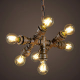 Rustic Water Pipe Hanging Lamp - 7-Light Iron Chandelier For Bistro