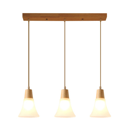 Nordic Ivory Glass 3-Head Cluster Pendant Bell/Bowl/Barrel Hang Lamp For Dining Room