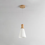 Milky Glass Cone Pendant Light With Wood Suspension And Linear/Round Canopy 1 /