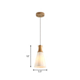 Milky Glass Cone Pendant Light With Wood Suspension And Linear/Round Canopy