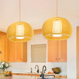 Modern Half-Globe Wooden Pendant Light - 13/18 W Inner Shade Dining Table Suspension