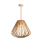 Contemporary Beige Pendant With Diamond Wood Cage - Perfect Living Room Lighting