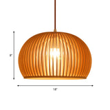 Minimalist Wood Hemisphere Pendant Ceiling Lamp Single-Bulb Beige Hang Light 14’/18’ Width