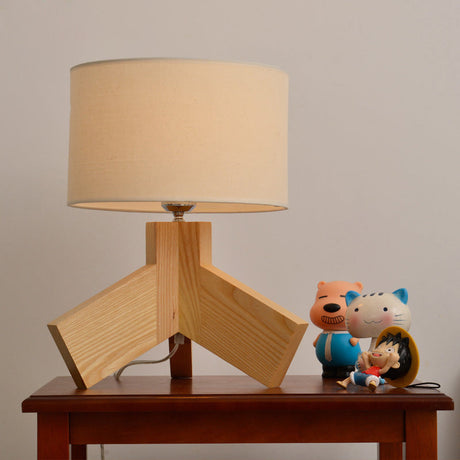 Nordic Wood Drum Table Lamp: Single Bulb 3-Leg Nightstand Light For Bedroom