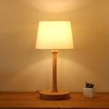 Simplistic Fabric Empire Shade Nightstand Lamp With Wood Base - Ideal Living Room Lighting (1 Bulb)