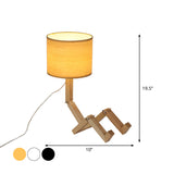 Modern Wood Man-Shaped Table Lamp With Book Rack And Cylinder Fabric Shade - Single