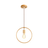 Simplicity Wooden Pendant Light - Square/Round/Triangle Shape Beige 1 Bulb Ideal For Dining Room