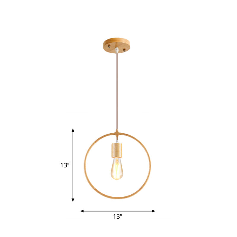 Simplicity Wooden Pendant Light - Square/Round/Triangle Shape Beige 1 Bulb Ideal For Dining Room