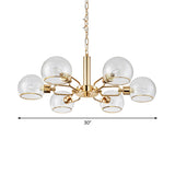 Modern Clear Glass Dome Chandelier - Gold Pendant Light For Sitting Room (3/6/8-Head Options)
