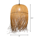 Rustic Rattan Fringe Pendant Light - Beige | Single-Bulb 6/10/18 Wide Hanging Lamp For Dining Room