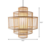 Bamboo 3-Shade Hanging Light: Asian Ceiling Pendant (1 Head) In Beige Available 16/23.5/31.5 Width