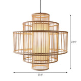 Bamboo 3-Shade Hanging Light: Asian Ceiling Pendant (1 Head) In Beige Available 16/23.5/31.5 Width