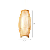 Asian Bamboo Elliptical Pendant Light - Beige Ceiling Lamp With 1 Bulb For Living Room