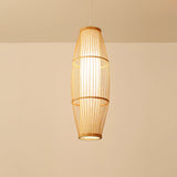 Asian Bamboo Elliptical Pendant Light - Beige Ceiling Lamp With 1 Bulb For Living Room