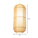 Asian Bamboo Elliptical Pendant Light - Beige Ceiling Lamp With 1 Bulb For Living Room