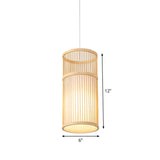 Asian Bamboo Pendant Hanging Light Kit - Diamond/Drum/Barrel Drop Design 1-Light Beige