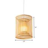 Asian Bamboo Pendant Hanging Light Kit - Diamond/Drum/Barrel Drop Design 1-Light Beige