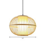 Asian Bamboo Oval Pendant Light With Inner Shade - 1-Light Beige 3 Size Options
