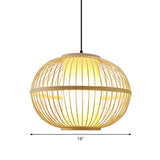 Asian Bamboo 1-Light Beige Pendant Light Fixture - Oval Suspension Lighting Inner Shade 14/16/23.5