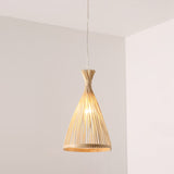 Japanese Style Funnel Pendant Light - Wood 1 Head 8/10/12 Wide Beige/Coffee Ceiling Hang Lamp