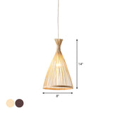 Japanese Style Funnel Pendant Light - Wood 1 Head 8/10/12 Wide Beige/Coffee Ceiling Hang Lamp