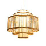 Asian Bamboo Pendant Light - Cylinder/Donut/Raindrop Shape Beige Ceiling With Inside Shade